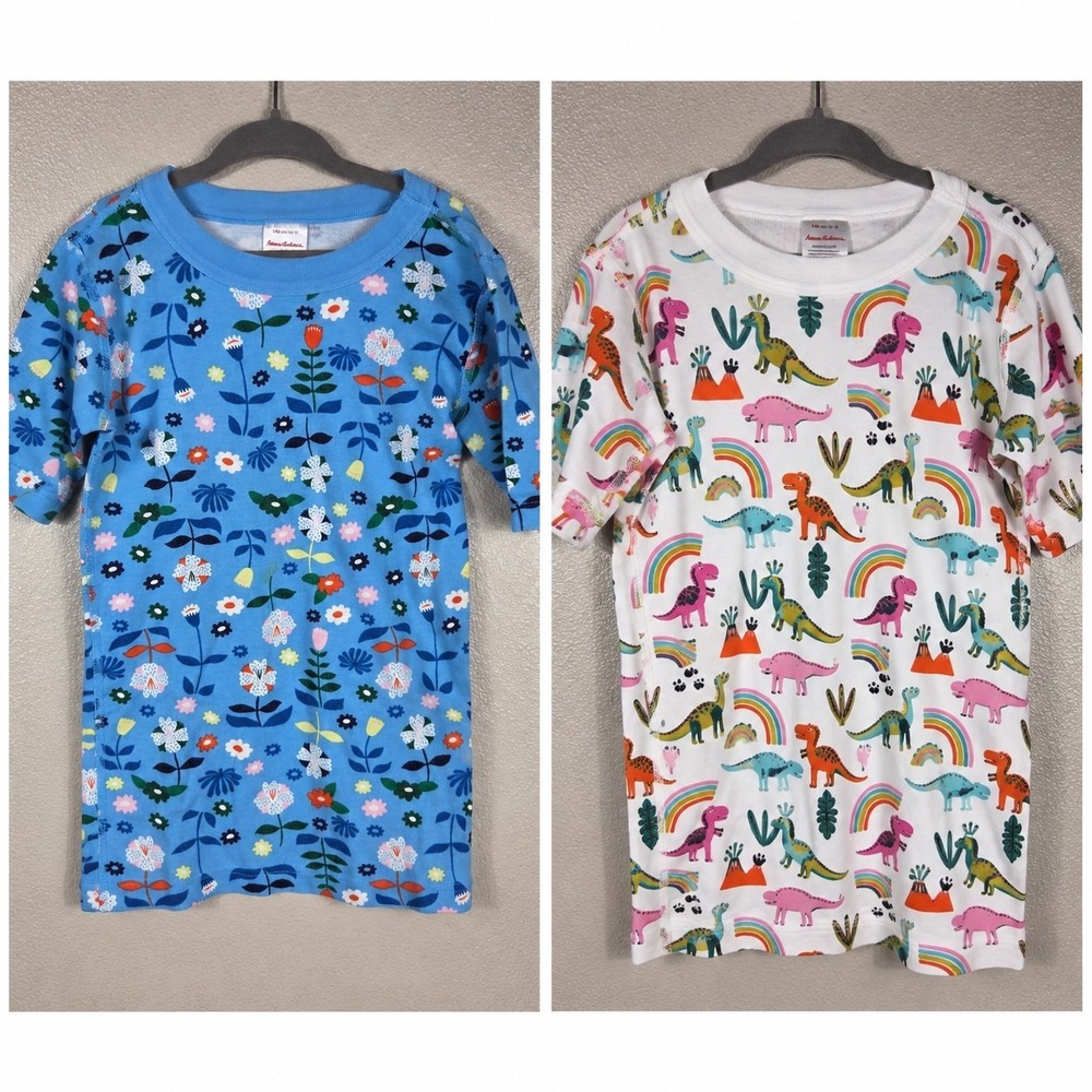 Hanna Andersson Organic Cotton Pajama Tops Bundle 2 Girls US 10 Blue Dinosaur